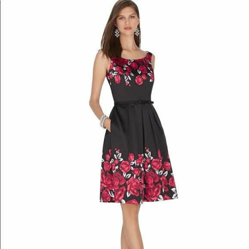 WHBM, Satin Rose Print Fit & Flare Dress, Sz 8